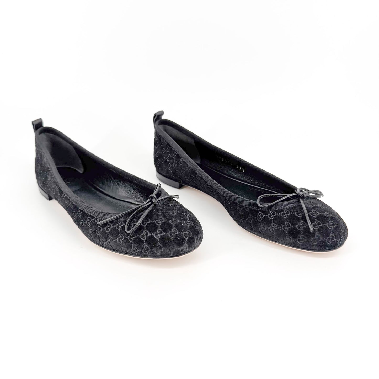 Gucci GG Monogram Ballet Flats in Black Suede Size 37.5