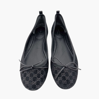 Gucci GG Monogram Ballet Flats in Black Suede Size 37.5