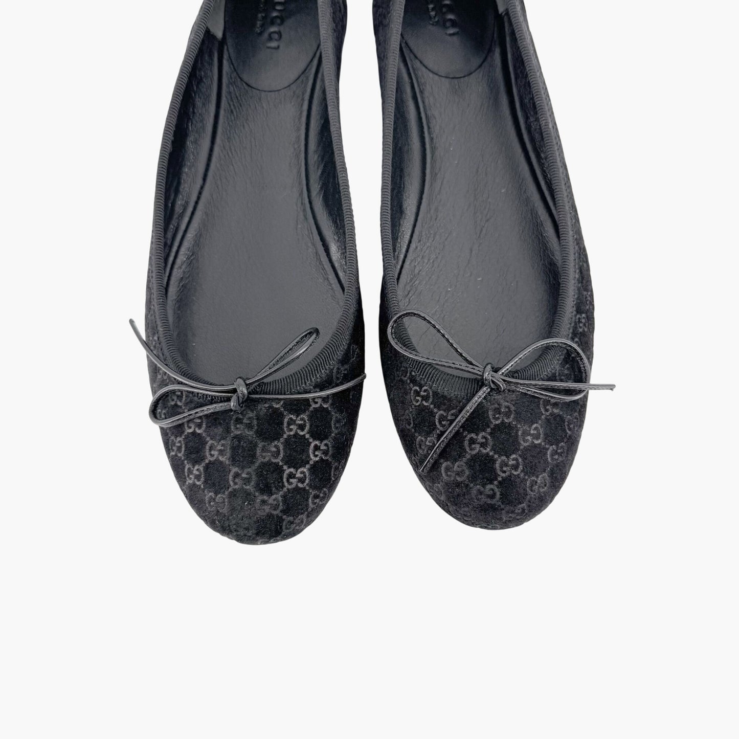 Gucci GG Monogram Ballet Flats in Black Suede Size 37.5