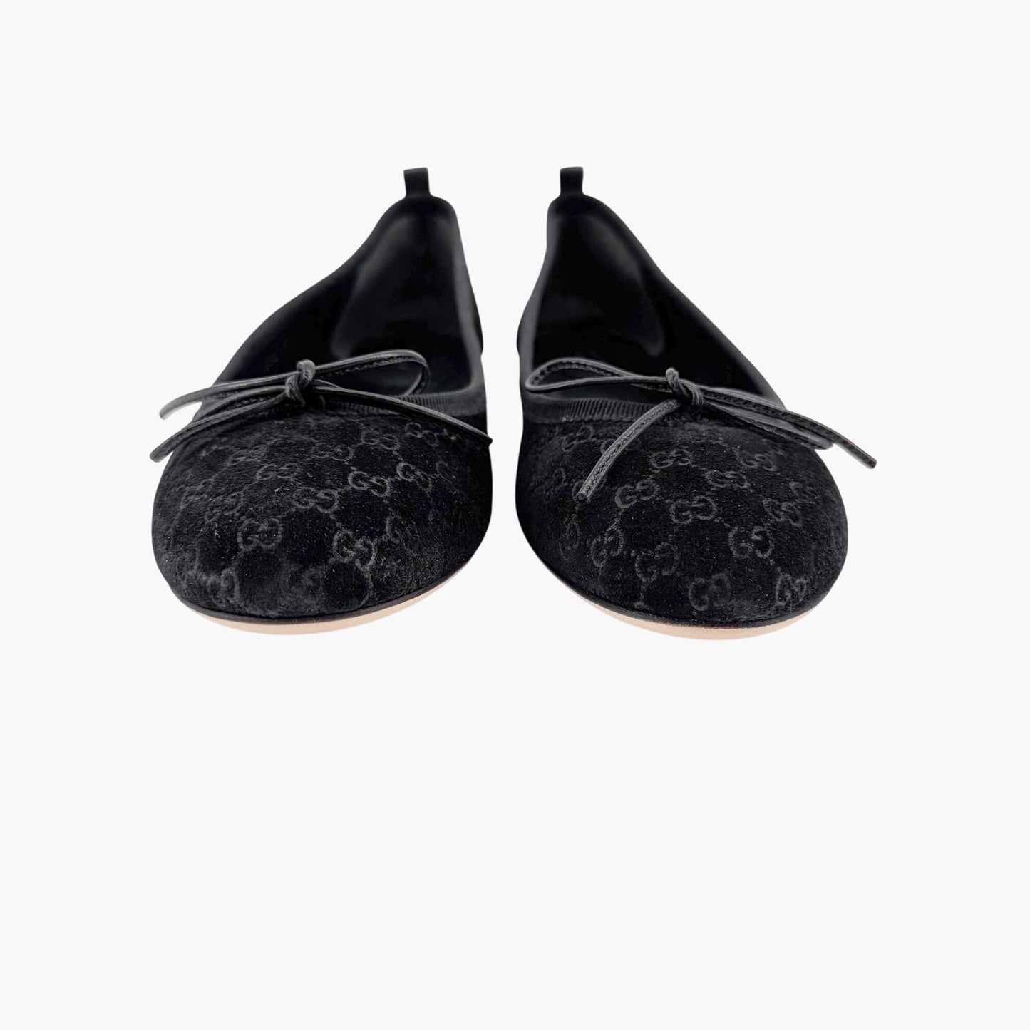 Gucci GG Monogram Ballet Flats in Black Suede Size 37.5