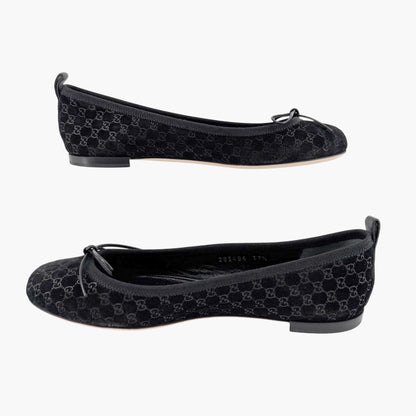 Gucci GG Monogram Ballet Flats in Black Suede Size 37.5