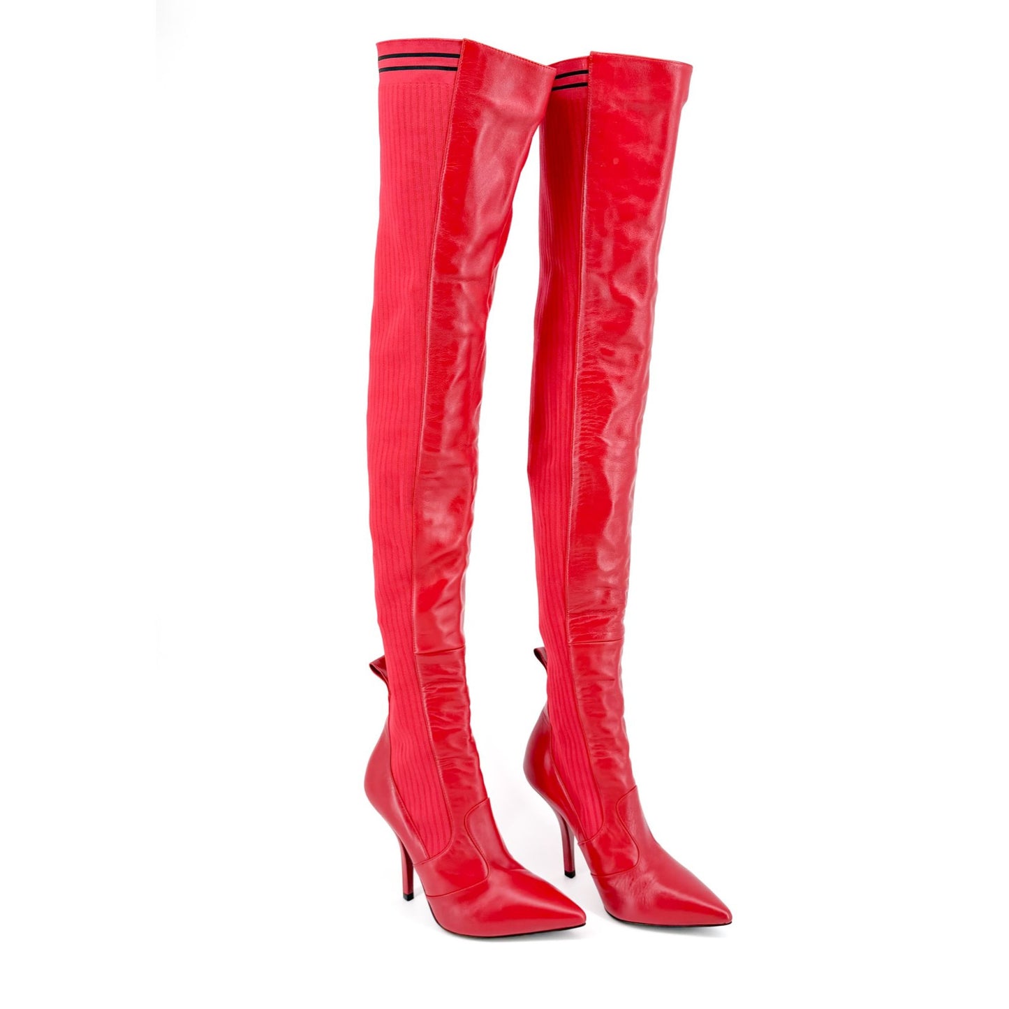 Fendi Rockoko Thigh High Sock Boots Red Size 38.5