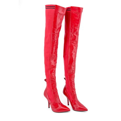 Fendi Rockoko Thigh High Sock Boots Red Size 38.5