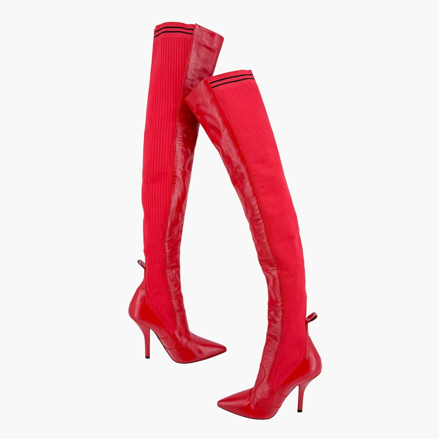 Fendi Rockoko Thigh High Sock Boots Red Size 38.5