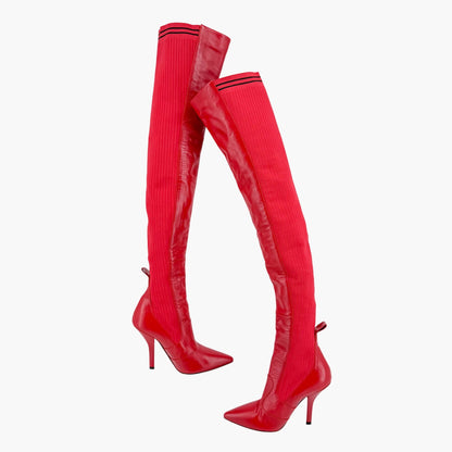 Fendi Rockoko Thigh High Sock Boots Red Size 38.5