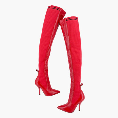 Fendi Rockoko Thigh High Sock Boots Red Size 38.5