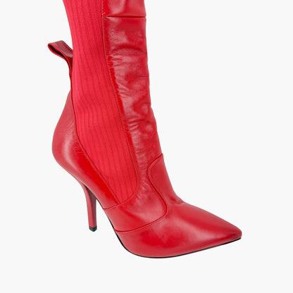 Fendi Rockoko Thigh High Sock Boots Red Size 38.5