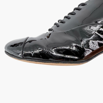 Chanel Flower Heel Oxford Shoes Black Patent Size 37