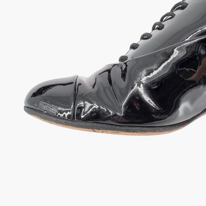 Chanel Flower Heel Oxford Shoes Black Patent Size 37