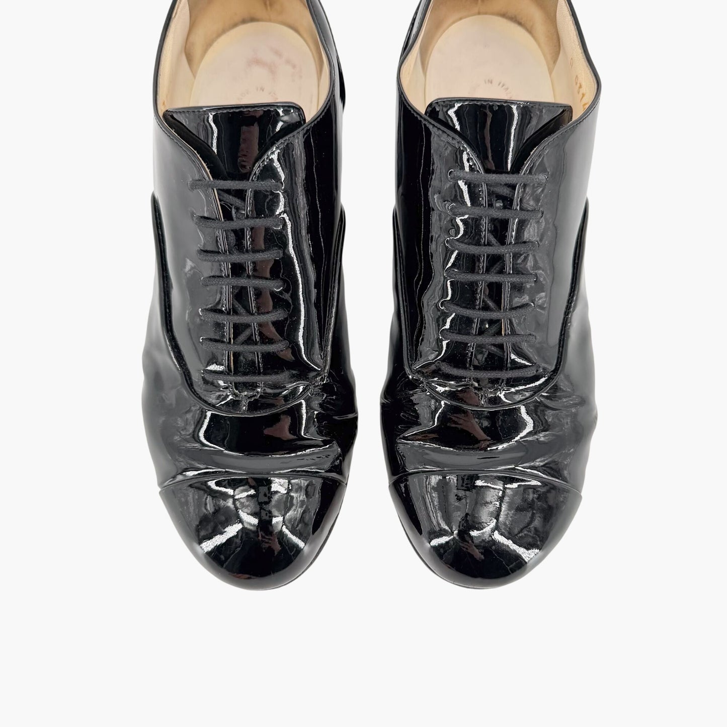 Chanel Flower Heel Oxford Shoes Black Patent Size 37