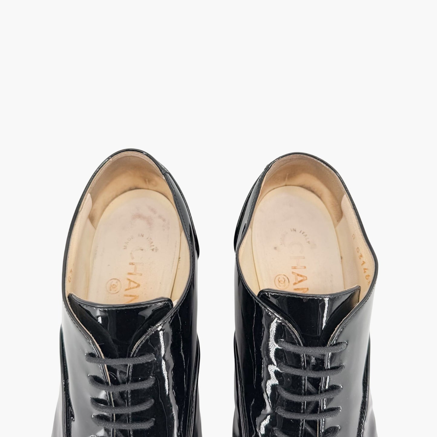 Chanel Flower Heel Oxford Shoes Black Patent Size 37