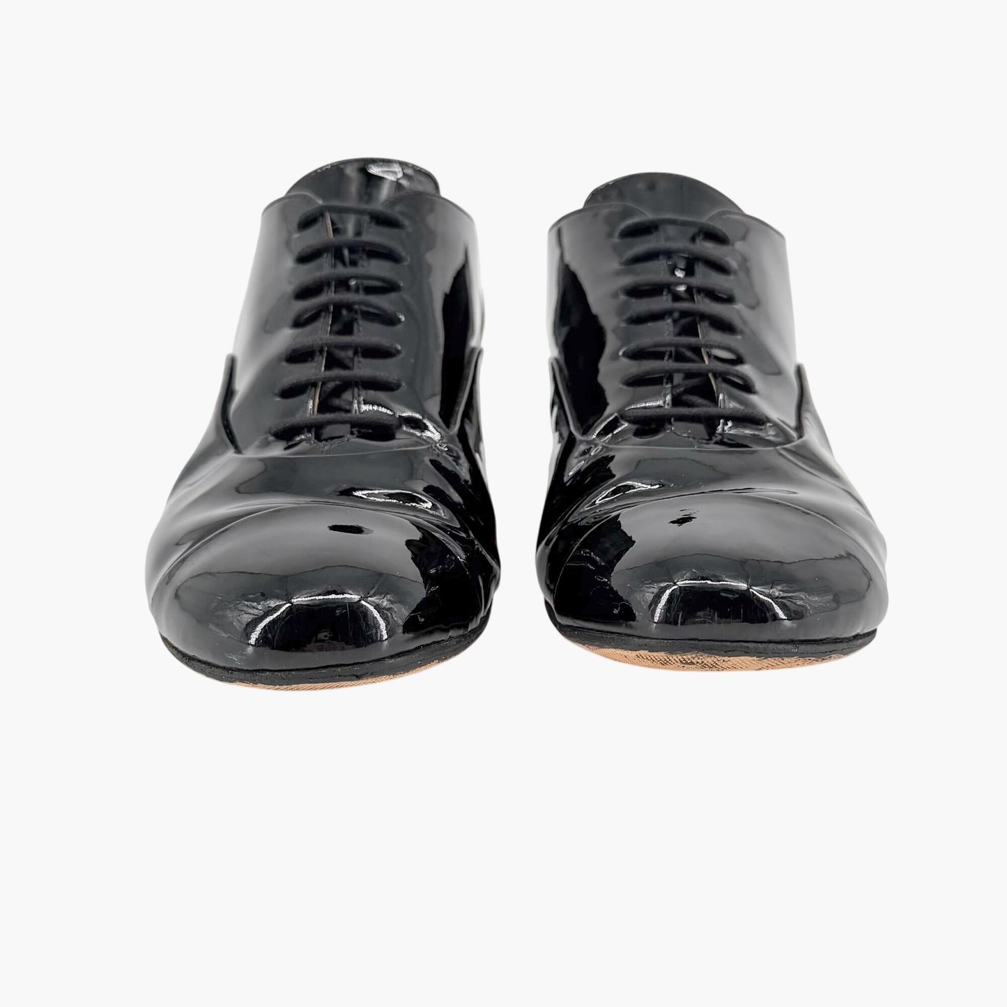Chanel Flower Heel Oxford Shoes Black Patent Size 37