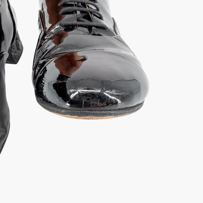 Chanel Flower Heel Oxford Shoes Black Patent Size 37