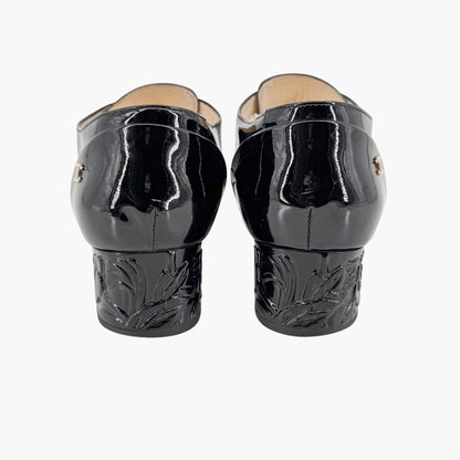 Chanel Flower Heel Oxford Shoes Black Patent Size 37