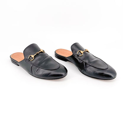 Gucci Princetown Horsebit Loafer Mule in Black Leather Size 38.5