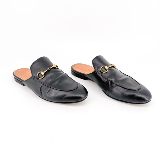 Gucci Princetown Horsebit Loafer Mule in Black Leather Size 38.5