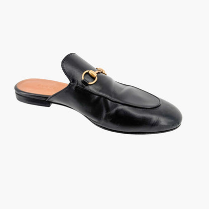 Gucci Princetown Horsebit Loafer Mule in Black Leather Size 38.5