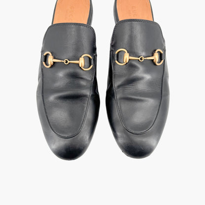 Gucci Princetown Horsebit Loafer Mule in Black Leather Size 38.5
