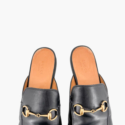 Gucci Princetown Horsebit Loafer Mule in Black Leather Size 38.5