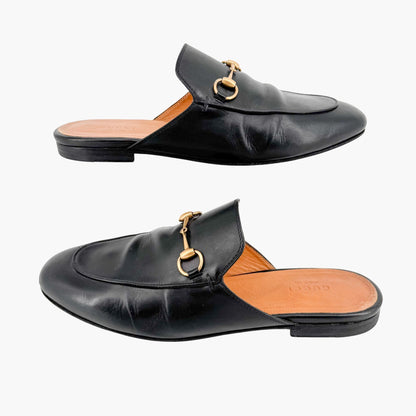 Gucci Princetown Horsebit Loafer Mule in Black Leather Size 38.5