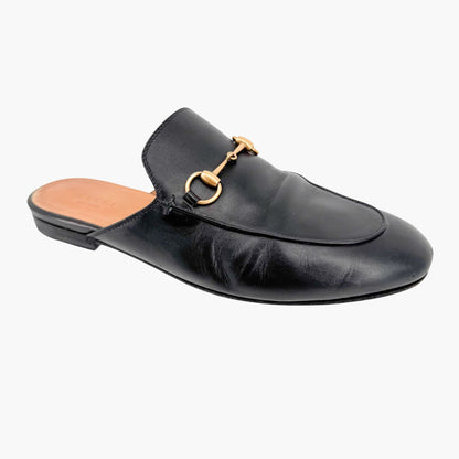 Gucci Princetown Horsebit Loafer Mule in Black Leather Size 38.5
