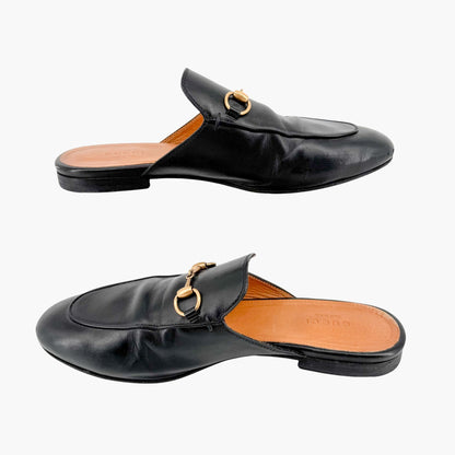 Gucci Princetown Horsebit Loafer Mule in Black Leather Size 38.5