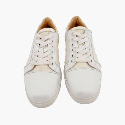 Christian Louboutin Vieira Orlato Sneakers in Cream/White Jacquard Logo & Leather Size 36.5