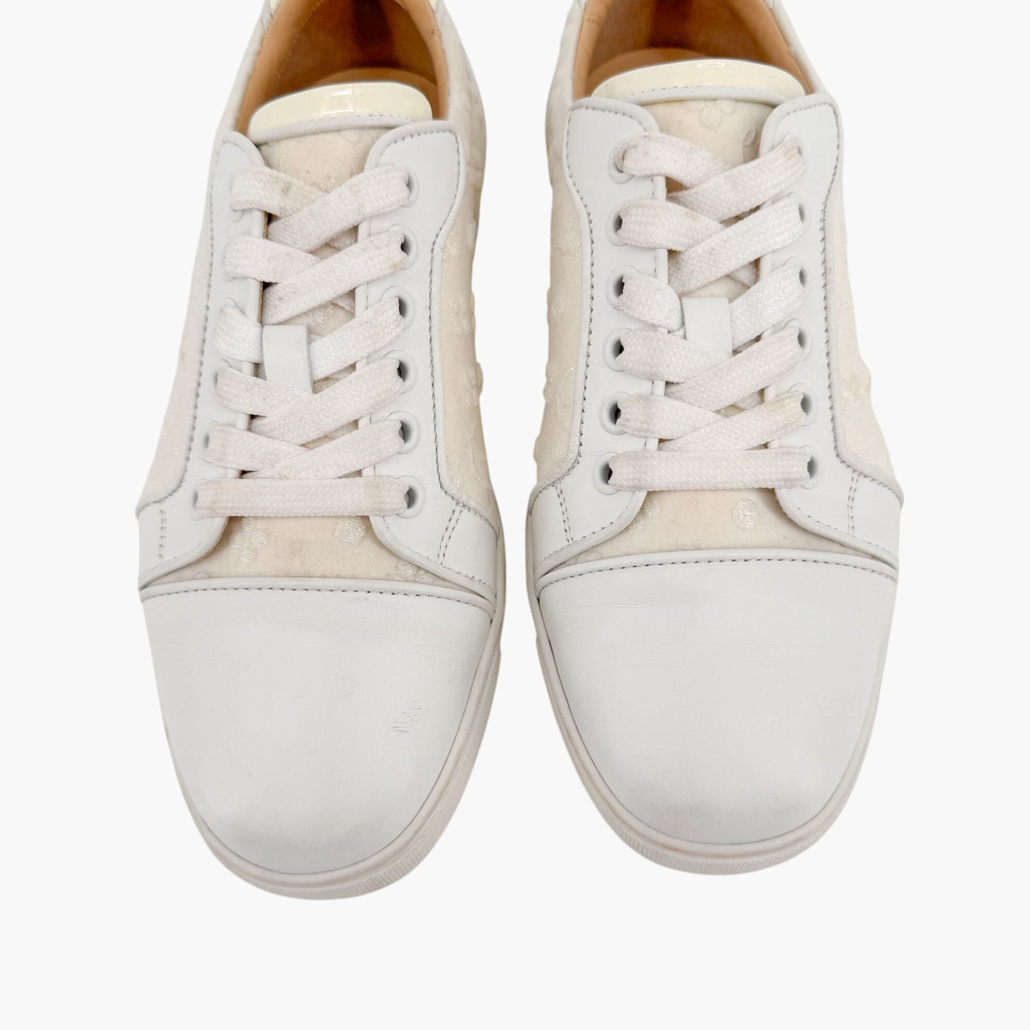 Christian Louboutin Vieira Orlato Sneakers in Cream/White Jacquard Logo & Leather Size 36.5
