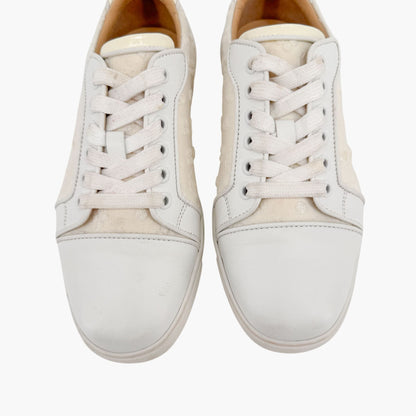 Christian Louboutin Vieira Orlato Sneakers in Cream/White Jacquard Logo & Leather Size 36.5