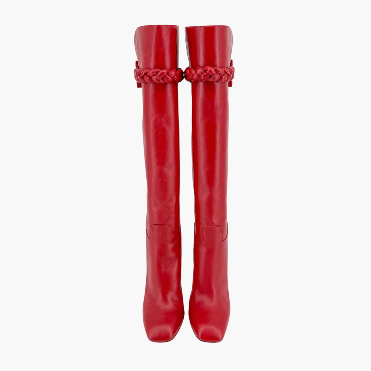 Valentino Garavani Braided Knee High Boots Red Leather Size 37