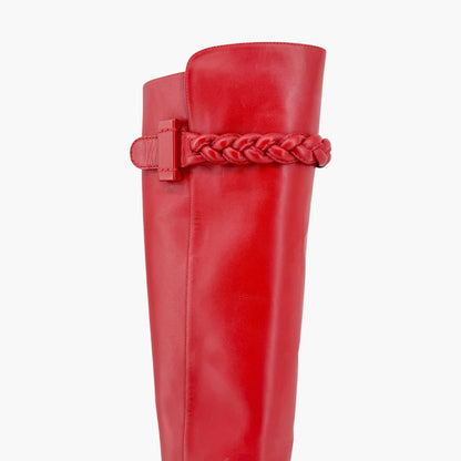 Valentino Garavani Braided Knee High Boots Red Leather Size 37