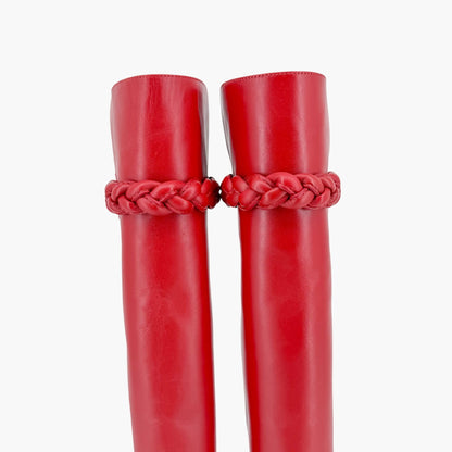 Valentino Garavani Braided Knee High Boots Red Leather Size 37