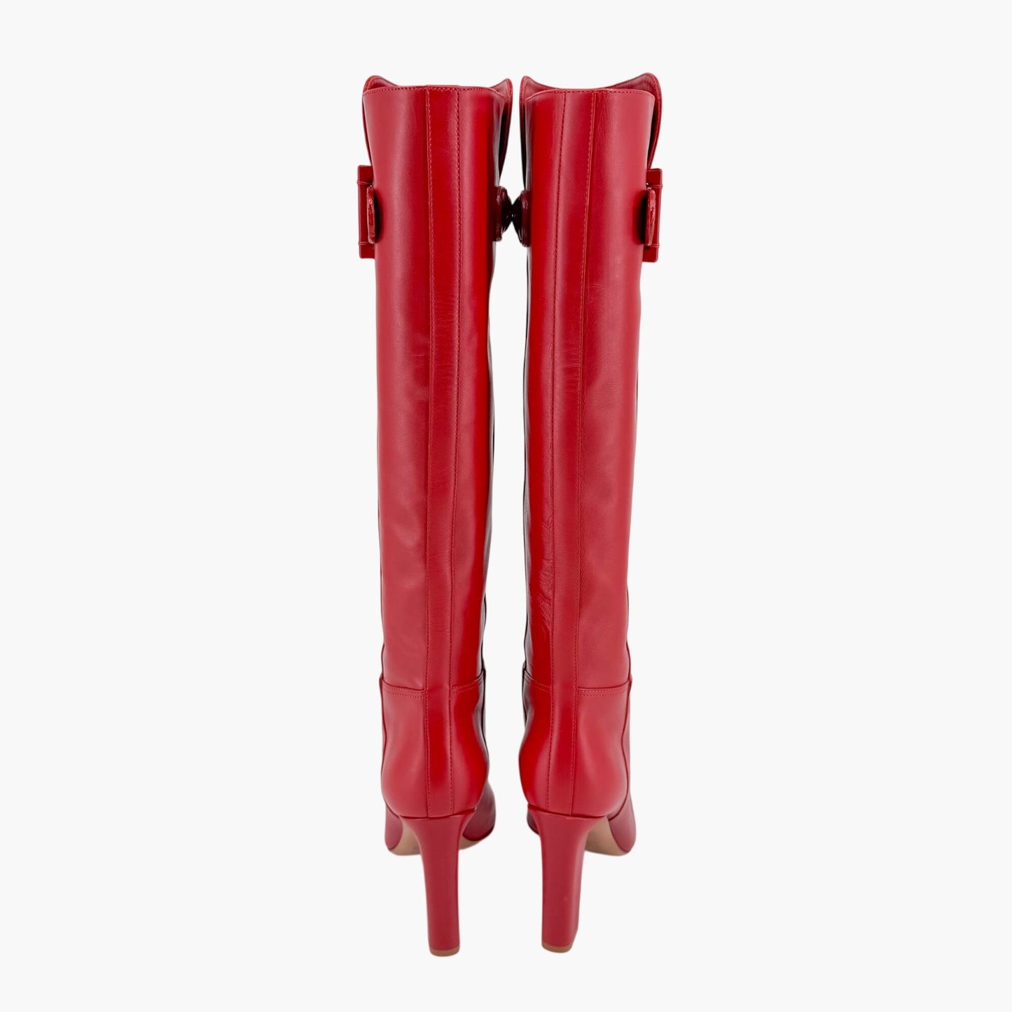Valentino Garavani Braided Knee High Boots Red Leather Size 37