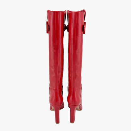 Valentino Garavani Braided Knee High Boots Red Leather Size 37