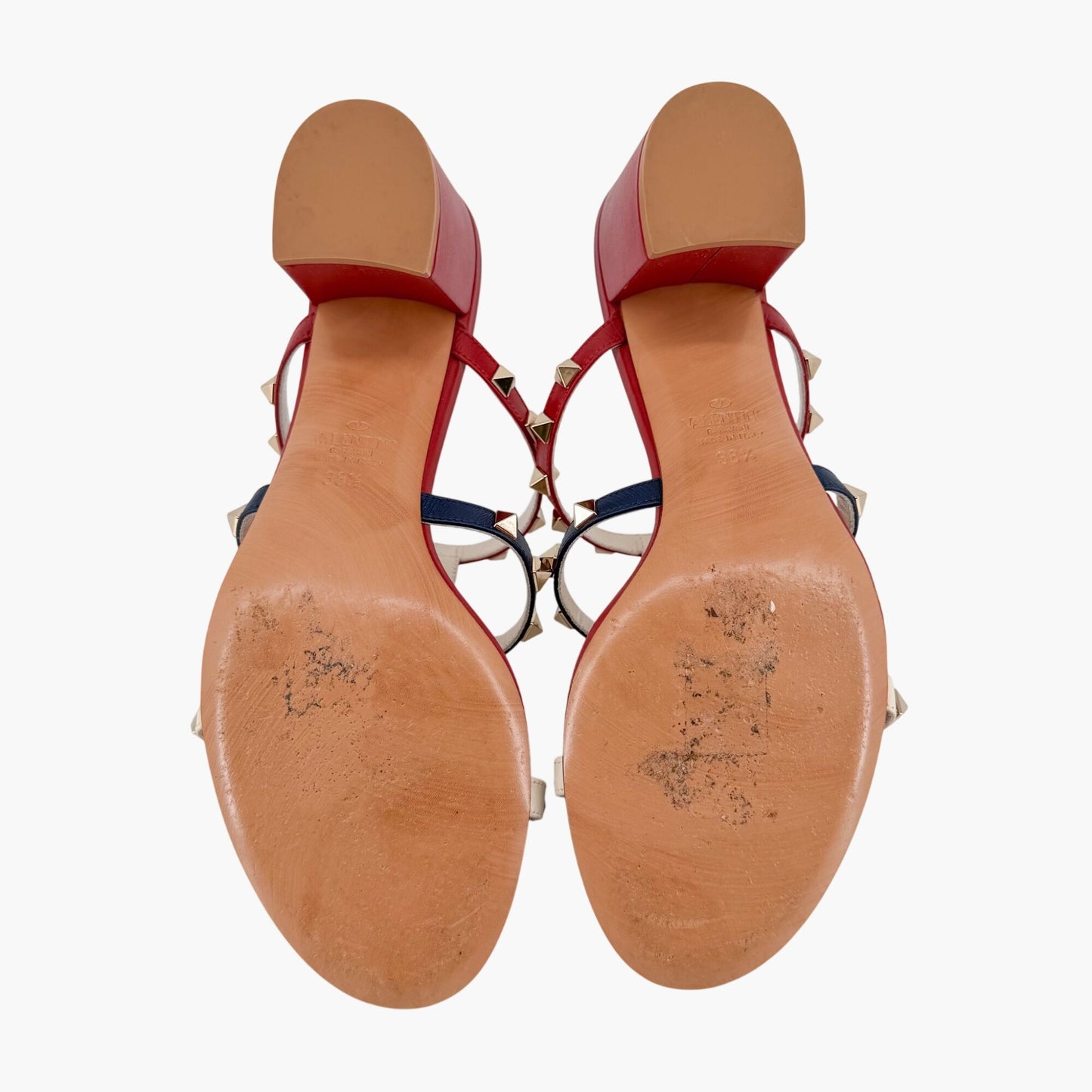 Valentino Garavani Rockstud Caged Mule Sandals in Red, Blue & White Size 38.5