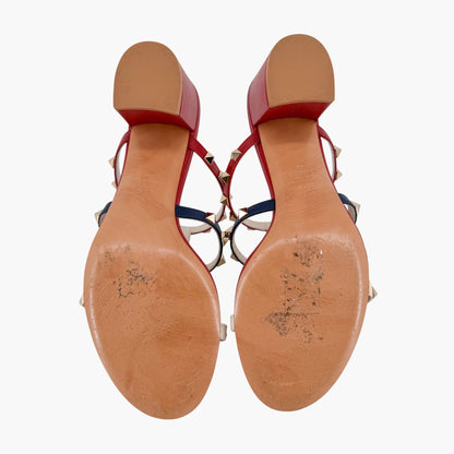 Valentino Garavani Rockstud Caged Mule Sandals in Red, Blue & White Size 38.5