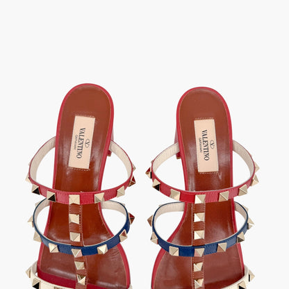 Valentino Garavani Rockstud Caged Mule Sandals in Red, Blue & White Size 38.5