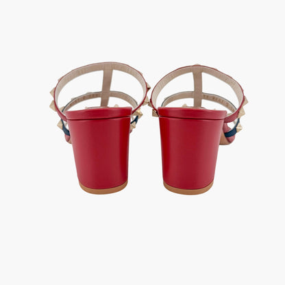 Valentino Garavani Rockstud Caged Mule Sandals in Red, Blue & White Size 38.5