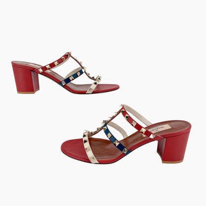 Valentino Garavani Rockstud Caged Mule Sandals in Red, Blue & White Size 38.5