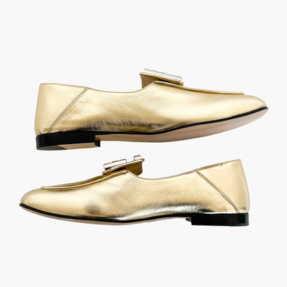 Gucci Madelyn Crystal G Loafers in Metallic Gold Size 40