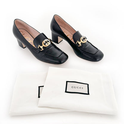 Gucci Zumi GG Loafer Pumps in Black Leather Size 39.5