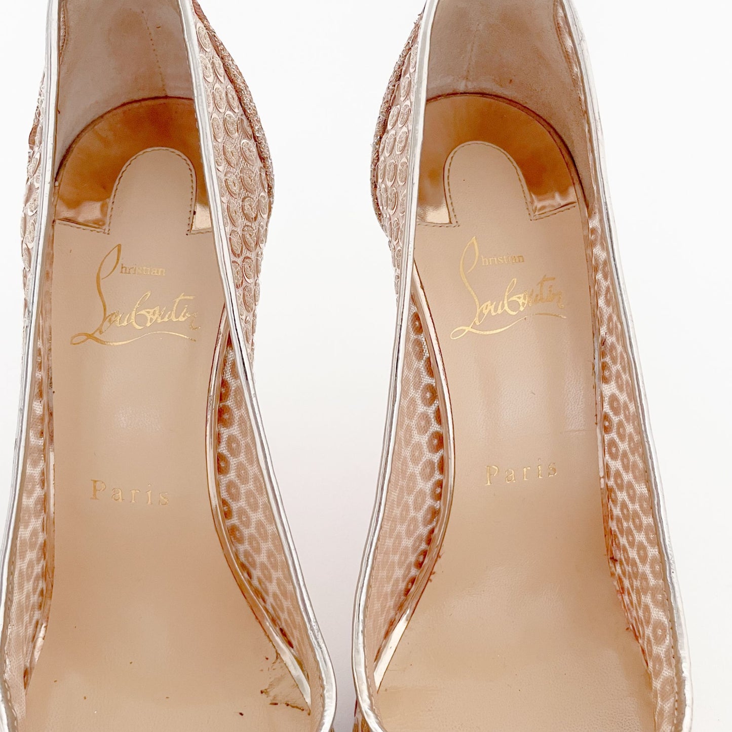 Christian Louboutin Lace 554 100 Pumps in Version Nude Rete Sequin Size 39