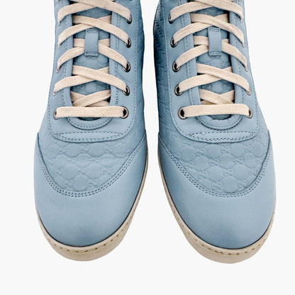 Gucci High Top GG Sneakers in Light Blue Leather Size 40