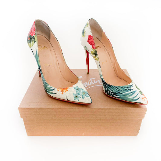 Christian Louboutin Pigalle Follies 100 Pumps in White Calf Hawaii Size 37.5