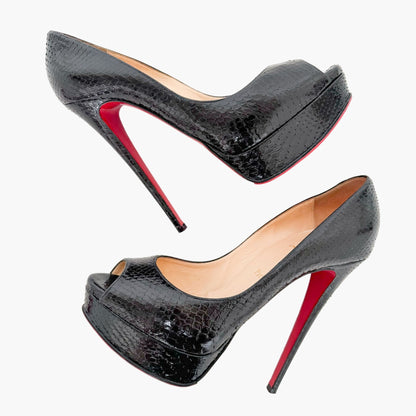 Christian Louboutin Lady Peep 150 Pumps in Black Python Size 39