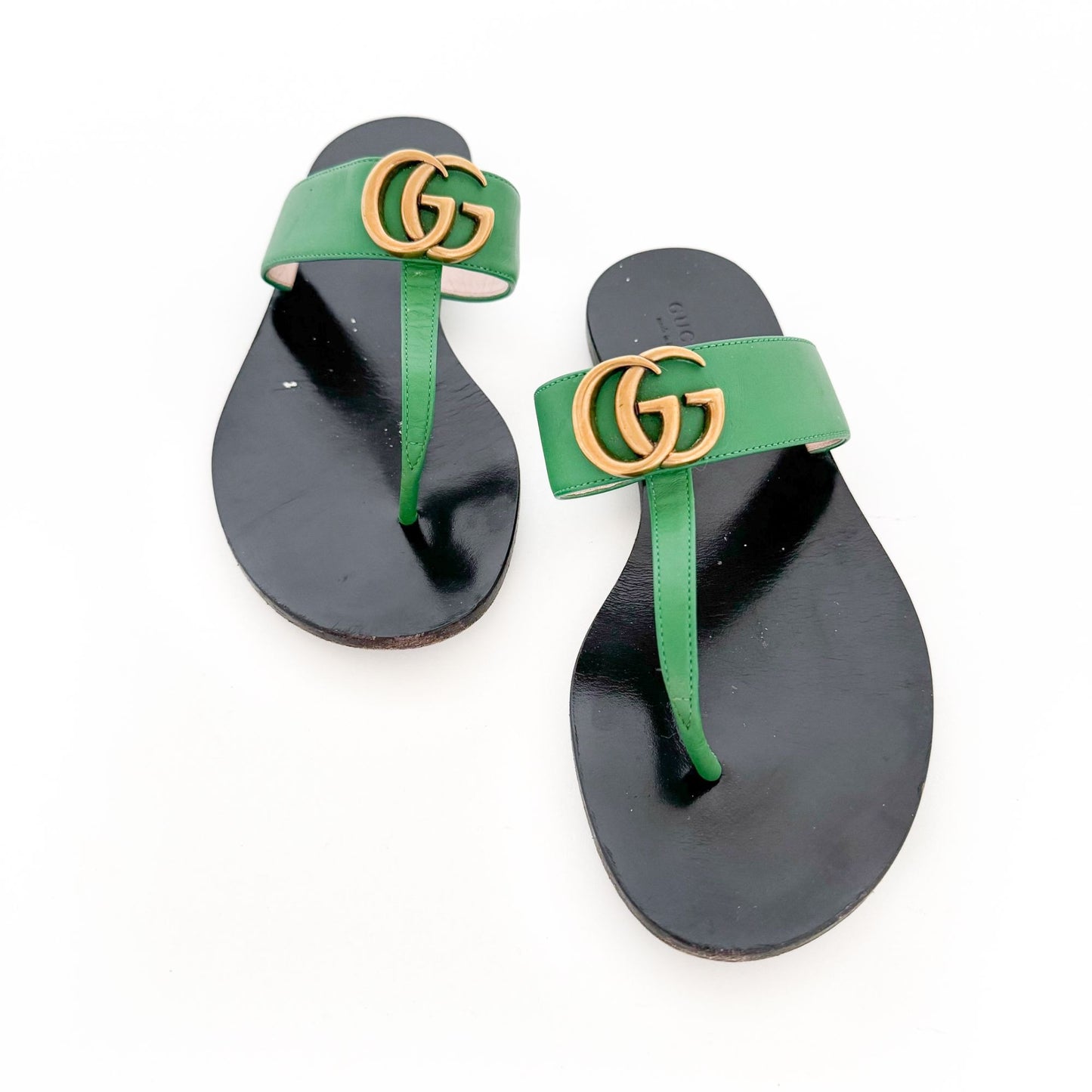 Gucci Marmont GG Thong Sandals in Green Leather Size 37