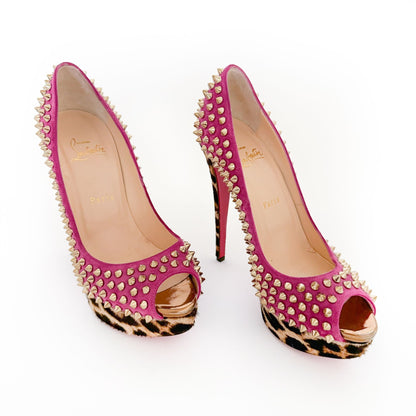 Christian Louboutin Lady Peep Spikes 150 in Purple Suede Size 38