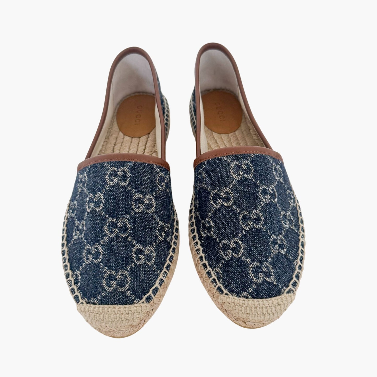 Gucci GG Monogram Espadrille Flats in Navy Blue Denim Size 37