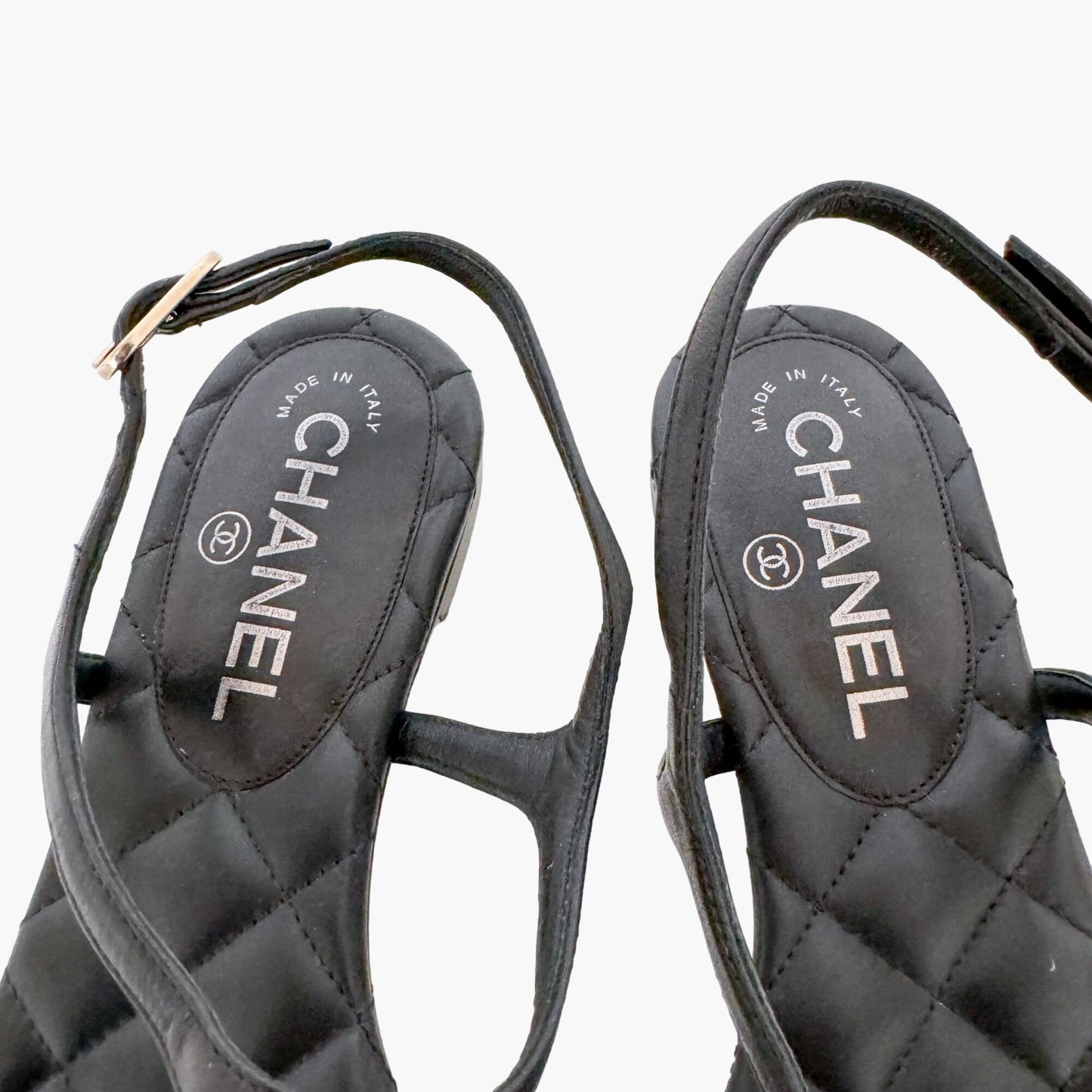 Chanel CC Star T-Strap Sandals in Black Leather Size 37