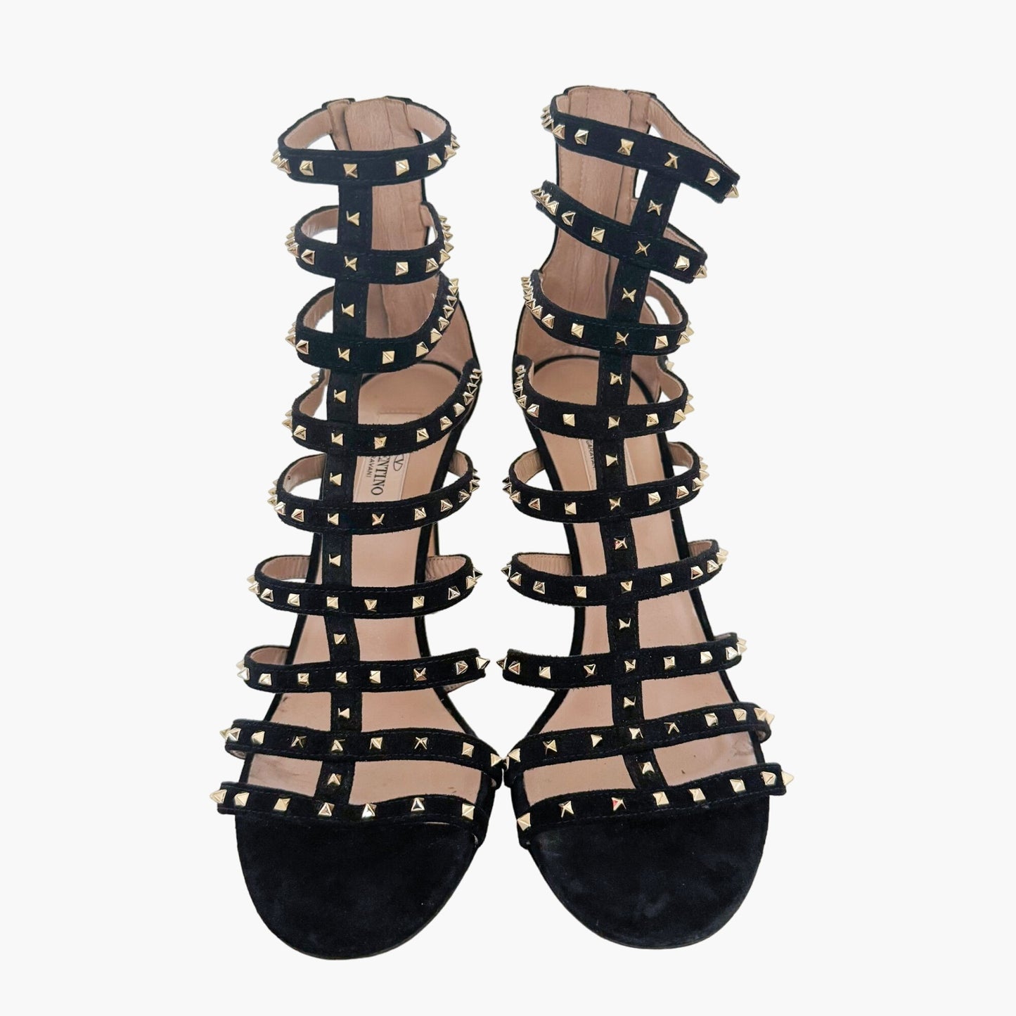 Valentino Garavani Lovestud Caged 105mm Sandals in Black Suede Size 39.5